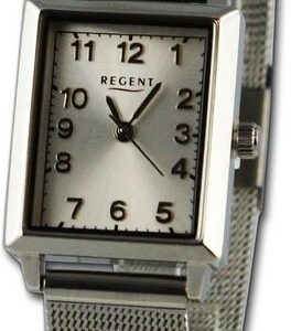 Regent Quarzuhr Regent Damen Armbanduhr Analog, Damenuhr Metallarmband silber, rundes Gehäuse, groß (ca. 22x26mm)