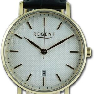 Regent Quarzuhr Regent Herren Armbanduhr Analog, Herrenuhr Lederarmband, rundes Gehäuse, extra groß (ca. 39mm)