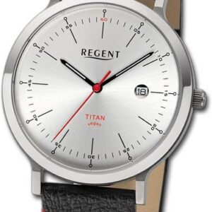 Regent Quarzuhr Regent Herren Armbanduhr Analog, Herrenuhr Lederarmband schwarz, rot, rundes Gehäuse, groß (ca. 40mm)