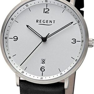 Regent Quarzuhr Regent Herren Armbanduhr Analog, Herrenuhr Lederarmband schwarz, rundes Gehäuse, extra groß (ca. 39mm)