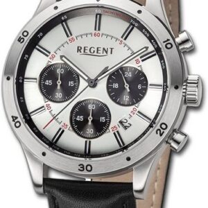 Regent Quarzuhr Regent Herren Armbanduhr Analog, Herrenuhr Lederarmband schwarz, rundes Gehäuse, extra groß (ca. 41mm)