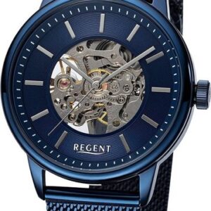 Regent Quarzuhr Regent Herren Armbanduhr Analog, Herrenuhr Metallarmband blau, rundes Gehäuse, extra groß (ca. 40mm)