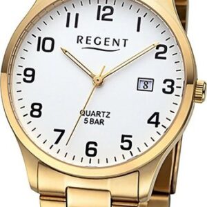 Regent Quarzuhr Regent Herren Armbanduhr Analog, Herrenuhr Metallarmband gold, rundes Gehäuse, extra groß (ca. 39mm)