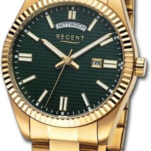 Regent Quarzuhr Regent Herren Armbanduhr Analog, Herrenuhr Metallarmband gold, rundes Gehäuse, extra groß (ca. 40mm)