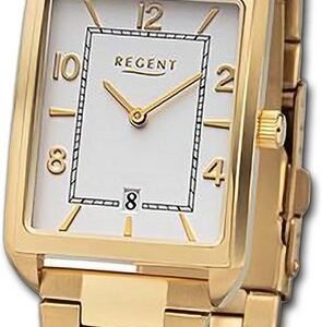 Regent Quarzuhr Regent Herren Armbanduhr Analog, Herrenuhr Metallarmband gold, rundes Gehäuse, groß (ca. 28,5x41,5mm)
