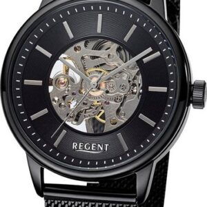 Regent Quarzuhr Regent Herren Armbanduhr Analog, Herrenuhr Metallarmband schwarz, rundes Gehäuse, extra groß (ca. 40mm)