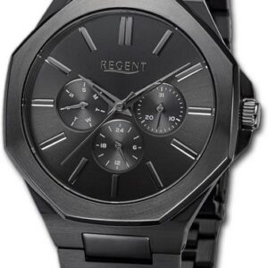 Regent Quarzuhr Regent Herren Armbanduhr Analog, Herrenuhr Metallarmband schwarz, rundes Gehäuse, extra groß (ca. 42mm)