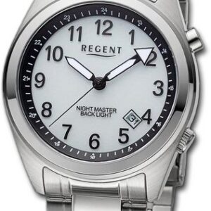Regent Quarzuhr Regent Herren Armbanduhr Analog, Herrenuhr Metallarmband silber, rundes Gehäuse, extra groß (ca 37,6mm)