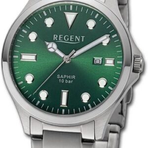 Regent Quarzuhr Regent Herren Armbanduhr Analog, Herrenuhr Metallarmband silber, rundes Gehäuse, extra groß (ca. 41mm)