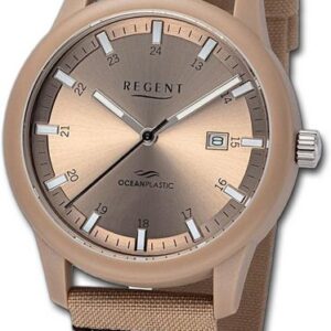 Regent Quarzuhr Regent Herren Armbanduhr Analog, Herrenuhr Nylonarmband braun, schwarz, rundes Gehäuse, groß (ca. 40mm)