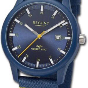 Regent Quarzuhr Regent Herren Armbanduhr Analog, Herrenuhr Nylonarmband dunkelblau, gelb, rundes Gehäuse, groß (40mm)