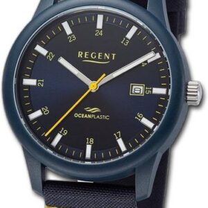 Regent Quarzuhr Regent Herren Armbanduhr Analog, Herrenuhr Nylonarmband dunkelblau, gelb, rundes Gehäuse,groß (ca 40mm)