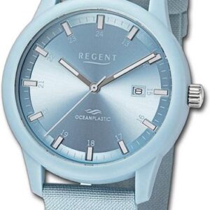 Regent Quarzuhr Regent Herren Armbanduhr Analog, Herrenuhr Nylonarmband hellblau, weiß, rundes Gehäuse, groß (ca. 40mm)