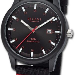 Regent Quarzuhr Regent Herren Armbanduhr Analog, Herrenuhr Nylonarmband schwarz, rot, rundes Gehäuse, groß (ca. 40mm)
