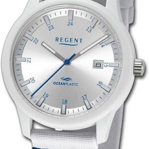 Regent Quarzuhr Regent Herren Armbanduhr Analog, Herrenuhr Nylonarmband weiß, blau, rundes Gehäuse, groß (ca. 40mm)