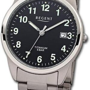 Regent Quarzuhr Regent Herren Armbanduhr Analog, Herrenuhr Titanarmband grau, silber, rundes Gehäuse, groß (ca. 36mm)