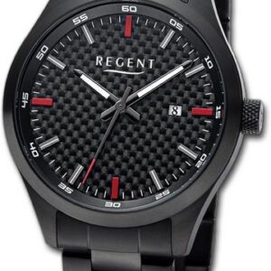 Regent Quarzuhr Regent Herren Armbanduhr Analog, Herrenuhr Titanarmband schwarz, rundes Gehäuse, extra groß (ca. 42mm)