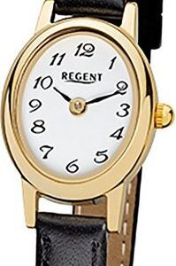 Regent Quarzuhr Regent Leder Damen Uhr F-977 Quarzuhr, Damenuhr mit Lederarmband, ovales Gehäuse, klein (ca. 18x21mm), Elegan