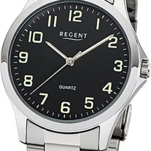 Regent Quarzuhr Regent Metall Herren Uhr 1152411, Herrenuhr Metallarmband silber, rundes Gehäuse, mittel (ca. 39mm)