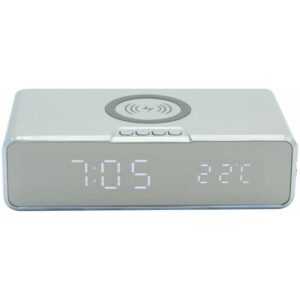 Tischuhr mit kabelloser Smartphone Ladefunktion Temperatur Alarm silber - Silber