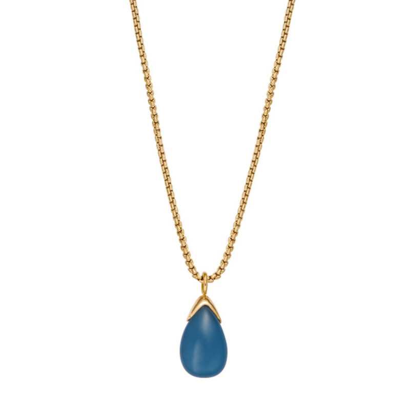 Skagen Damen Halskette Sea Glass blauem Glas Tropfen Anhänger 45cm Gold SKJ16317...