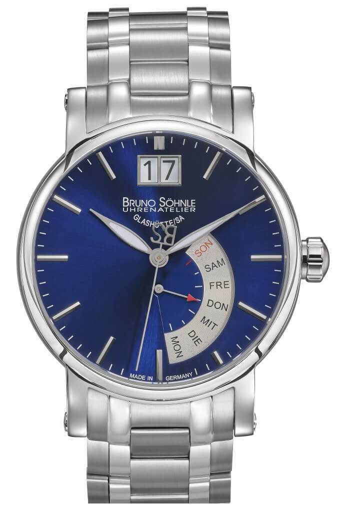 Bruno Söhnle -Pesaro I Herrenuhr Silber Blau Datum Quarz 43mm- 17-13073-342