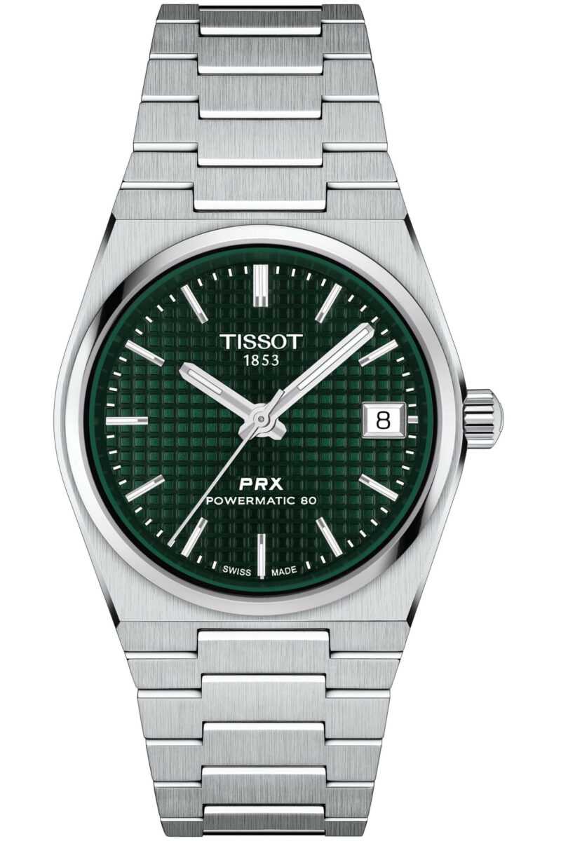 TISSOT -PRX Powermatic 80 Damen- und Herrenuhr Silber Grün Automatik Saphirglas 35mm- T137.207.11.091.00