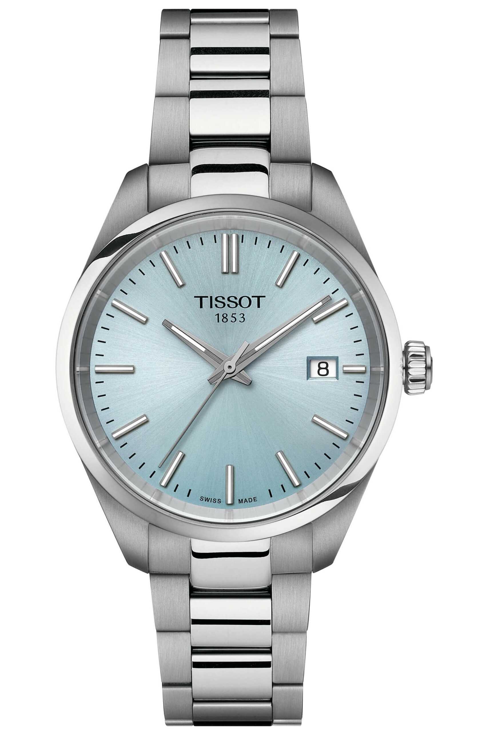 TISSOT -PR 100 Damenuhr Silber Eisblau Quarz Datum Saphirglas 34mm- T150.210.11.351.00