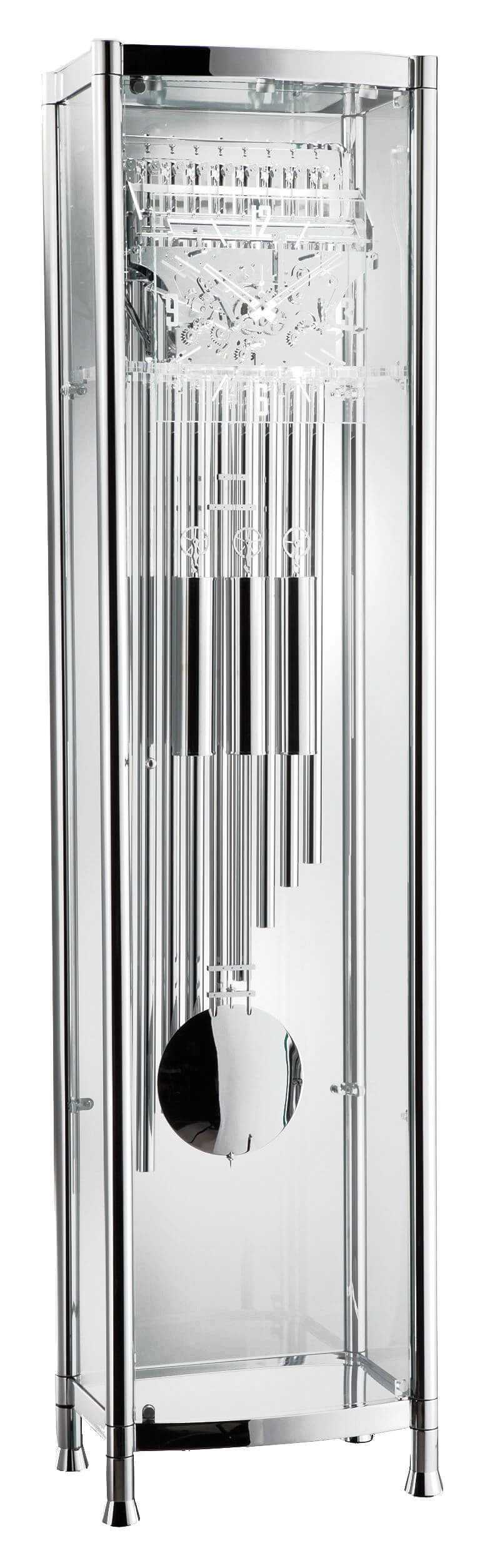 Kieninger -Standuhr modern Chrom Glas Röhrengong Mechanisch 208cm- 0126-02-01