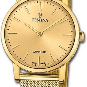 Festina Quarzuhr Festina Damenuhr Swiss Made Armbanduhr, Damenuhr Edelstahlarmband gold, rund, klein (ca. 29mm)