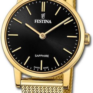 Festina Quarzuhr Festina Damenuhr Swiss Made Armbanduhr, Damenuhr Edelstahlarmband gold, rund, klein (ca. 29mm)