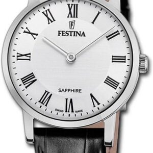 Festina Quarzuhr Festina Damenuhr Swiss Made Armbanduhr, Damenuhr Lederarmband schwarz, rund, klein (ca. 29mm)
