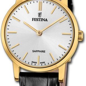 Festina Quarzuhr Festina Damenuhr Swiss Made Armbanduhr, Damenuhr Lederarmband schwarz, rund, klein (ca. 29mm)