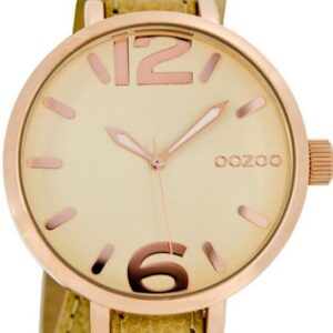 OOZOO Quarzuhr Oozoo Armbanduhr Damen rosegold, Damenuhr rund, groß (ca. 45mm) Lederarmband, Fashion-Style
