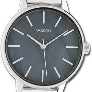 OOZOO Quarzuhr Oozoo Damen Armbanduhr Timepieces, Damenuhr Edelstahlarmband silber, rundes Gehäuse, groß (ca. 40mm)