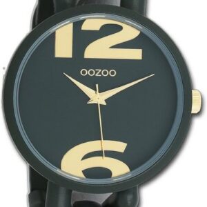 OOZOO Quarzuhr Oozoo Damen Armbanduhr Timepieces, Damenuhr Kunststoffarmband forest grün, rundes Gehäuse, groß (ca 40mm)