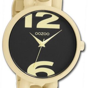 OOZOO Quarzuhr Oozoo Damen Armbanduhr Timepieces, Damenuhr Kunststoffarmband gold, rundes Gehäuse, groß (ca. 40mm)