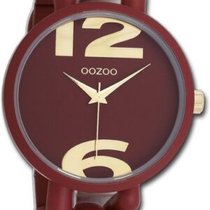 OOZOO Quarzuhr Oozoo Damen Armbanduhr Timepieces, Damenuhr Kunststoffarmband rot, rundes Gehäuse, groß (ca. 40mm)