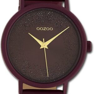 OOZOO Quarzuhr Oozoo Damen Armbanduhr Timepieces, Damenuhr Lederarmband bordeauxrot, rundes Gehäuse, groß (ca. 40mm)