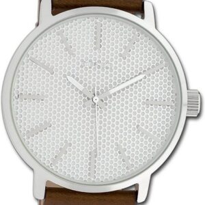 OOZOO Quarzuhr Oozoo Damen Armbanduhr Timepieces, Damenuhr Lederarmband braun, rundes Gehäuse, extra groß (ca. 48mm)