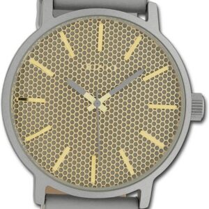 OOZOO Quarzuhr Oozoo Damen Armbanduhr Timepieces, Damenuhr Lederarmband grau, rundes Gehäuse, extra groß (ca. 48mm)