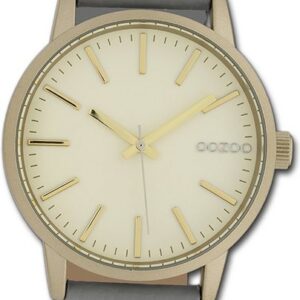 OOZOO Quarzuhr Oozoo Damen Armbanduhr Timepieces, Damenuhr Lederarmband grau, rundes Gehäuse, groß (ca. 40mm)