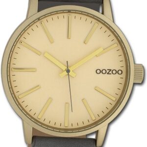 OOZOO Quarzuhr Oozoo Damen Armbanduhr Timepieces, Damenuhr Lederarmband grau, rundes Gehäuse, groß (ca. 45mm)
