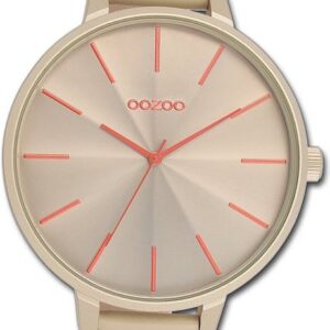 OOZOO Quarzuhr Oozoo Damen Armbanduhr Timepieces, Damenuhr Lederarmband khaki, rundes Gehäuse, extra groß (ca. 48mm)