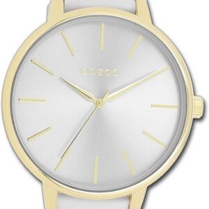 OOZOO Quarzuhr Oozoo Damen Armbanduhr Timepieces, Damenuhr Lederarmband light grau, rundes Gehäuse, groß (ca. 42mm)