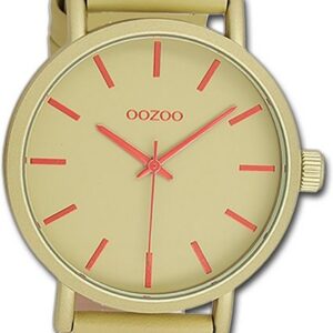 OOZOO Quarzuhr Oozoo Damen Armbanduhr Timepieces, Damenuhr Lederarmband olivgrün, rundes Gehäuse, groß (ca. 42mm)