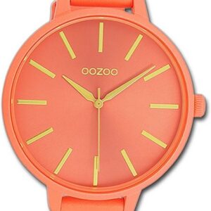 OOZOO Quarzuhr Oozoo Damen Armbanduhr Timepieces, Damenuhr Lederarmband orange, rundes Gehäuse, groß (ca. 42mm)