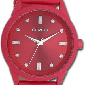 OOZOO Quarzuhr Oozoo Damen Armbanduhr Timepieces, Damenuhr Lederarmband pink, rundes Gehäuse, groß (ca. 40mm)