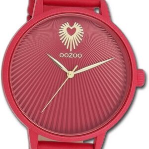 OOZOO Quarzuhr Oozoo Damen Armbanduhr Timepieces, Damenuhr Lederarmband pink, rundes Gehäuse, groß (ca. 42mm)