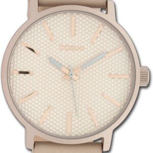 OOZOO Quarzuhr Oozoo Damen Armbanduhr Timepieces, Damenuhr Lederarmband rosa, rundes Gehäuse, extra groß (ca. 48mm)